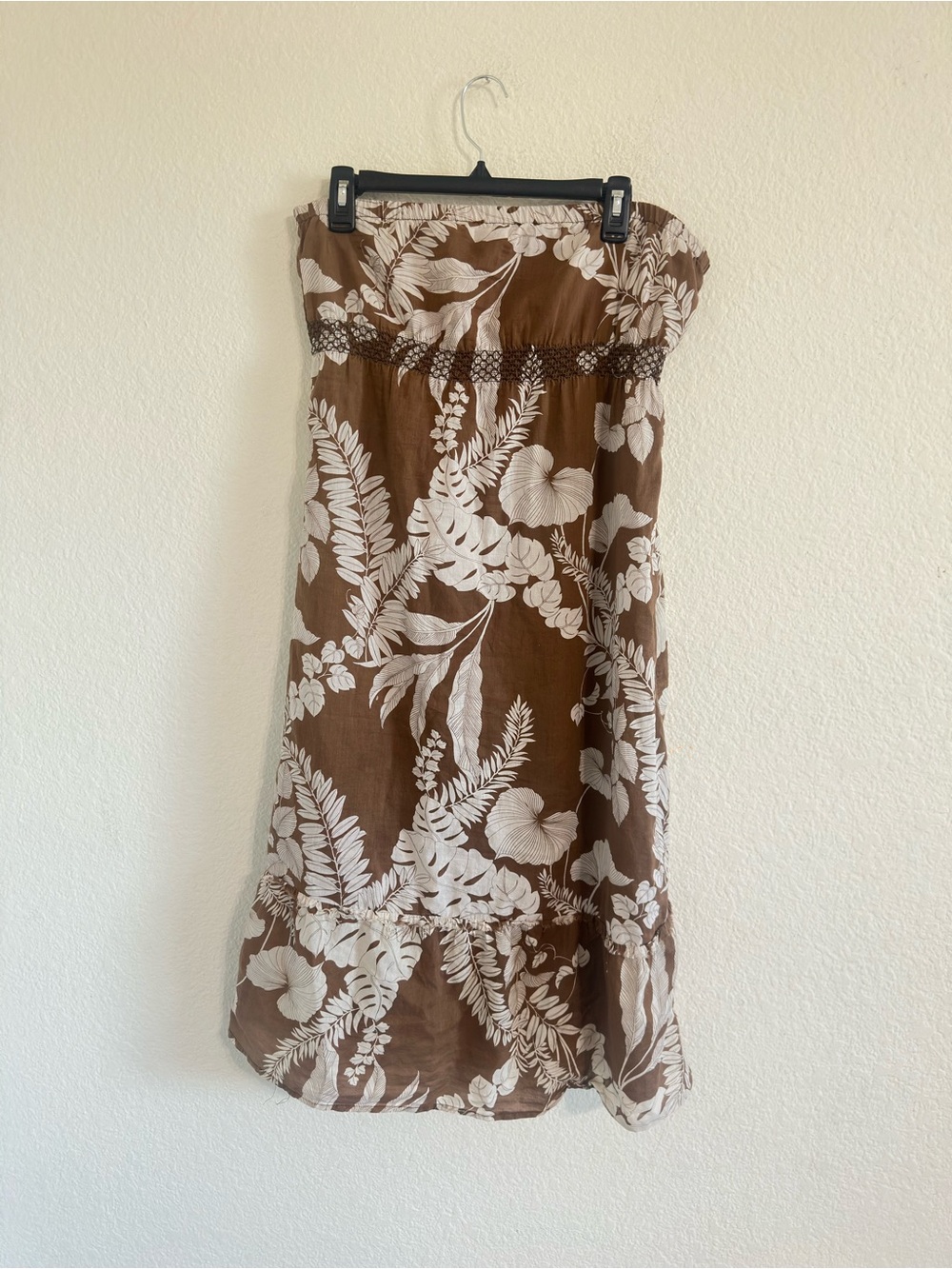 Roxy Brown and White Floral Strapless Dress